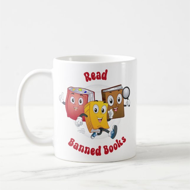 Cute Retro Books - Read Banned Books Coffee Mug (Left)