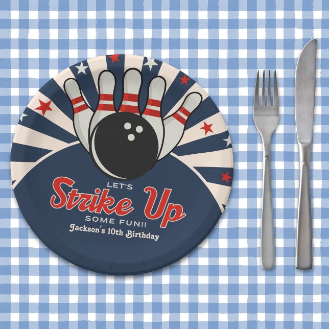 Cute Retro Bowling Party for Kids Paper Plates (Creator Uploaded)