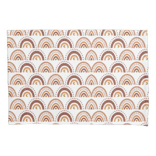 Cute Retro Brown Boho Rainbow Whimsical Pattern Pillow Case