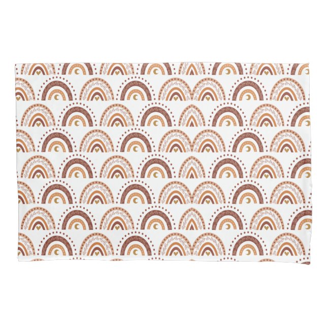 Cute Retro Brown Boho Rainbow Whimsical Pattern Pillow Case (Front)