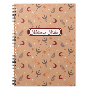 Cute Retro Brown Boho Whimsical Name Personalized Notebook