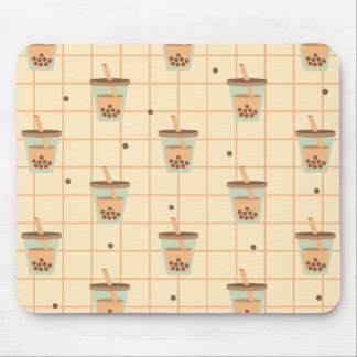 Cute Retro Bubble Milk Tea Pattern Grid Design Mouse Pad