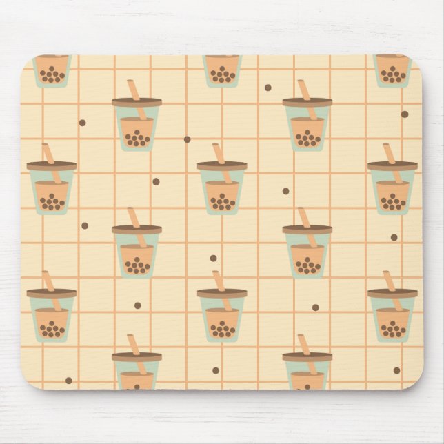 Cute Retro Bubble Milk Tea Pattern Grid Design Mouse Pad (Front)