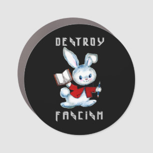 Cute Retro Bunny - Destroy Fascism Car Magnet