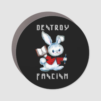 Cute Retro Bunny - Destroy Fascism Car Magnet