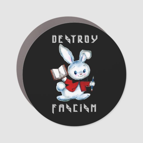 Cute Retro Bunny _ Destroy Fascism Car Magnet