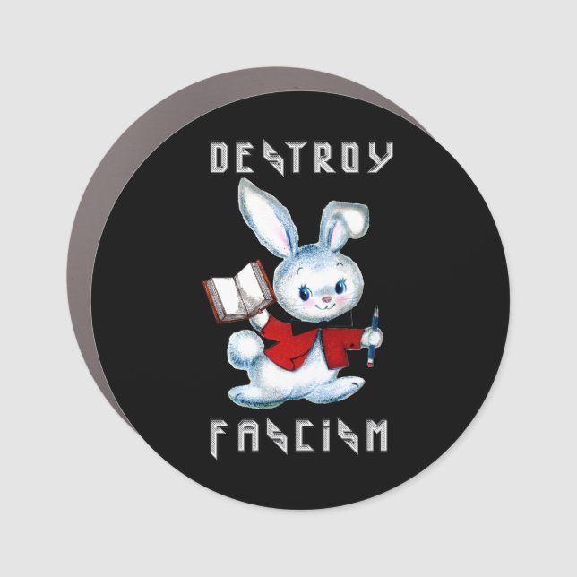 Cute Retro Bunny - Destroy Fascism Car Magnet (Front)