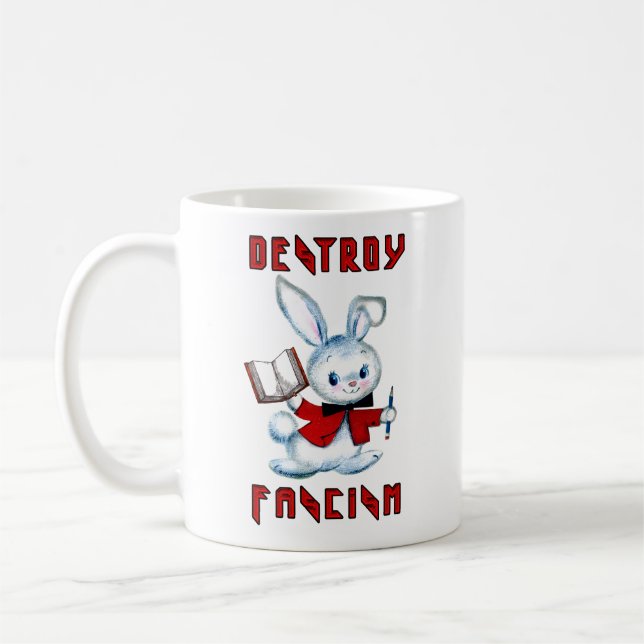 Cute Retro Bunny - Destroy Fascism Coffee Mug (Left)