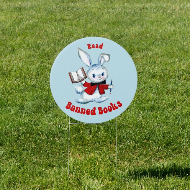 Cute Retro Bunny - Read Banned Books Sign (Insitu)