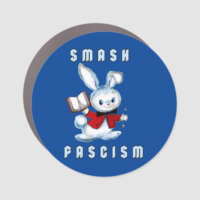 Cute Retro Bunny - Smash Fascism Car Magnet (Front)