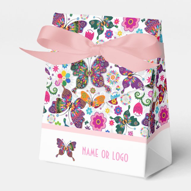 Cute Retro Butterflies And Flowers Pattern Favor Boxes (Front Side)