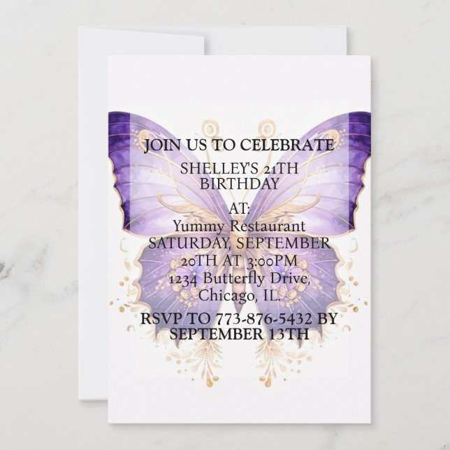 Cute Retro Butterfly Design Birthday Party Invitation (Front)