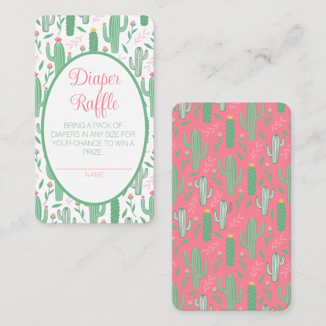 Cute Retro Cactus Floral Baby Shower Diaper Raffle Enclosure Card (Front/Back)