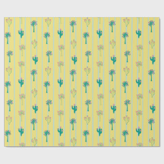 Cute Retro Cactus & Palm Trees Gift Wrap Paper