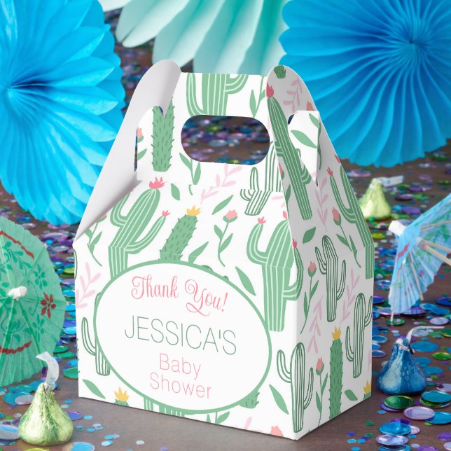 Cute Retro Cactus Succulent Floral Baby Shower   Favor Boxes (Party)