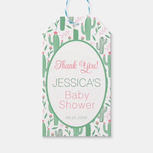 Cute Retro Cactus Succulent Floral Baby Shower   Gift Tags