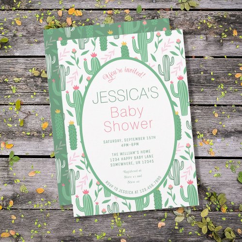 Cute Retro Cactus Succulent Floral Baby Shower   Postcard