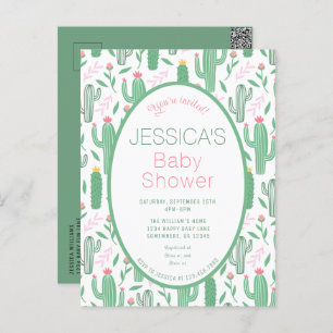 Cute Retro Cactus Succulent Floral Baby Shower Postcard
