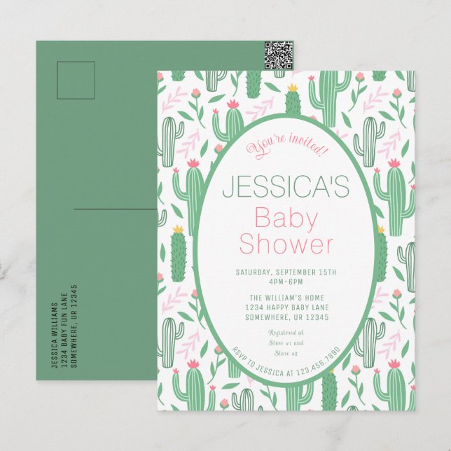 Cute Retro Cactus Succulent Floral Baby Shower   Postcard (Front/Back)