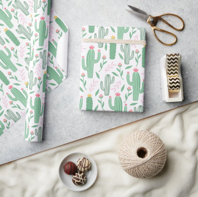 Cute Retro Cactus Succulent Floral Baby Shower  Wrapping Paper (Crafts)