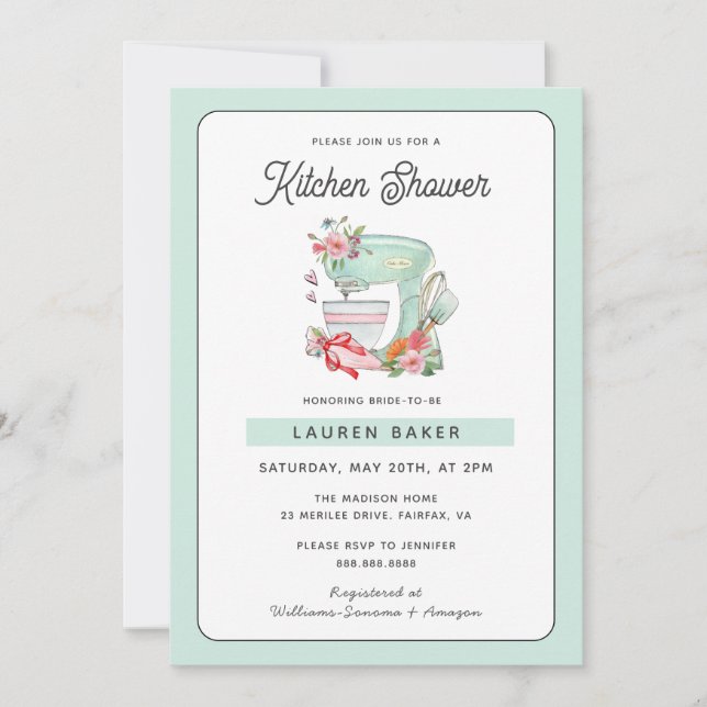 Cute Retro Cake Mixer iKitchen Bridal shower  Invitation (Front)