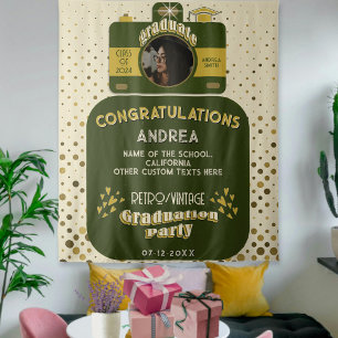 Cute Retro Camera Art Dots Graduate Photo Backdrop