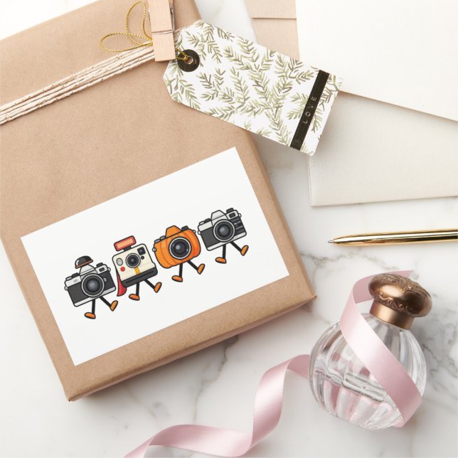 Cute Retro Cameras Walking Together Rectangular Sticker (Gifting)