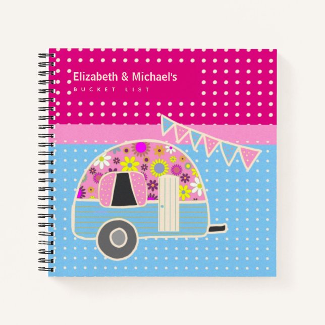 Cute Retro Campervan BUCKET LIST Couples Custom Notebook (Front)