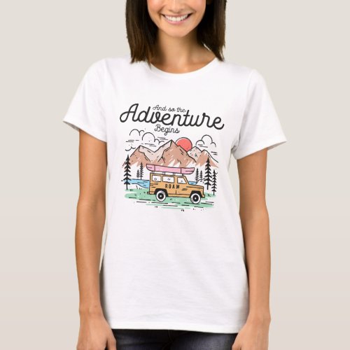 Cute Retro Camping And so The Adventure Begins T_Shirt