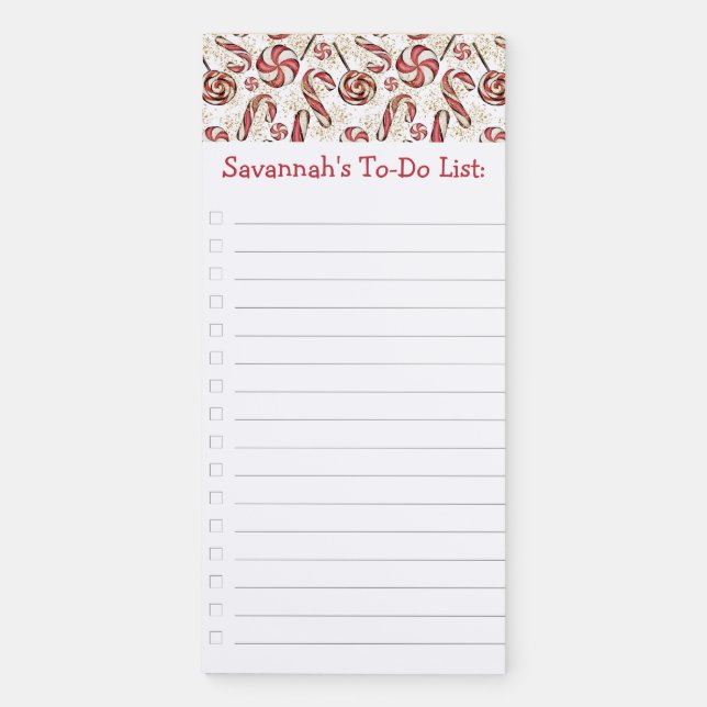 Cute Retro Candy Pattern Festive Red White Swirls Magnetic Notepad (Front)