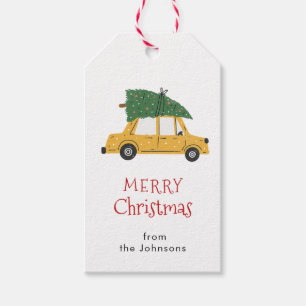 Cute Retro car with Christmas tree Holiday Gift  Gift Tags