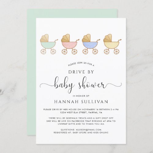 Cute Retro Carriages Parade Drive By Baby Shower Invitation