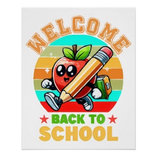 Cute Retro Cartoon Apple Welcome Back To School Poster