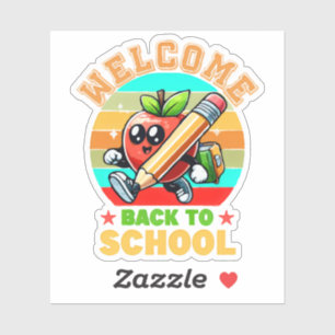 Cute Retro Cartoon Apple Welcome Back To School Sticker