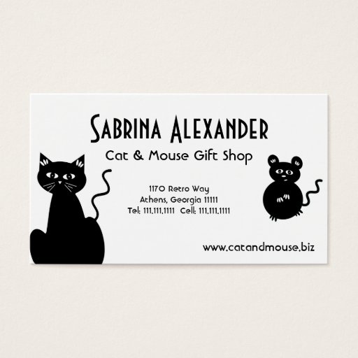 Customizable Cute Retro Cartoon Cat and Mouse Business Card