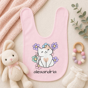 Cute Retro Cat and Flowers Baby Bib