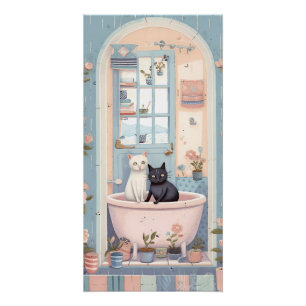 Cute Retro Cat and Kitten in the Bath Poster