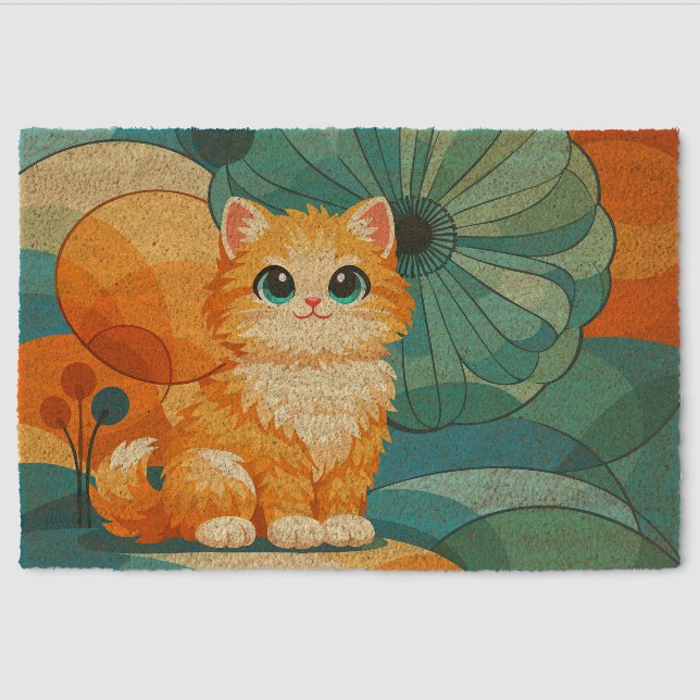 Cute Retro Cat Illustration Door Mat (Front)