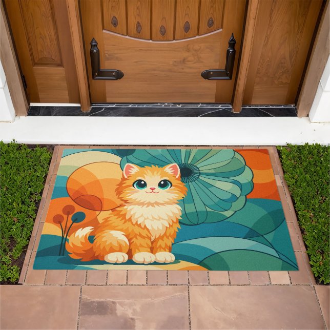 Cute Retro Cat Illustration Door Mat (Outdoor)