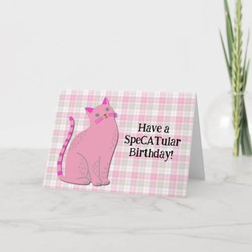 Cute Retro Cat in Pink Fun Pun Birthday Card