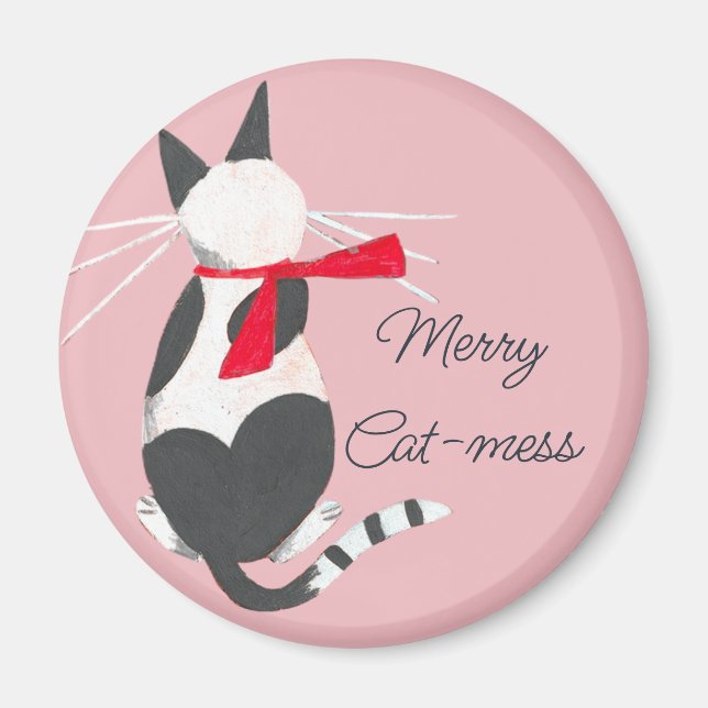 Cute retro cat -mess pink Christmas  Magnet (Front)
