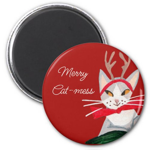 Cute retro cat _ mess red Christmas  Magnet