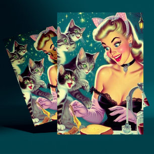 Cute Retro Cat Pin-up Postcard