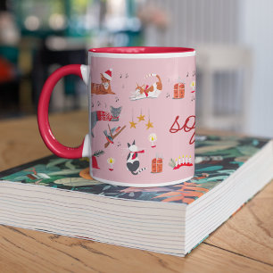 Cute retro cat pink Christmas pattern Mug