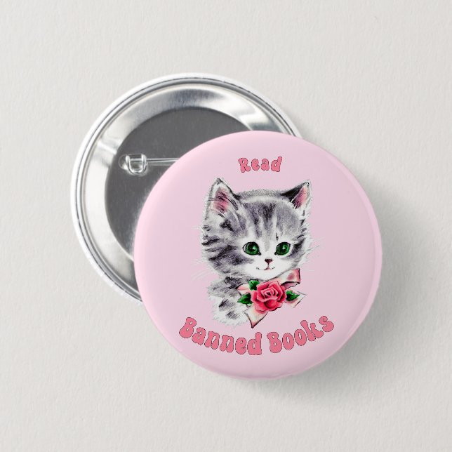 Cute Retro Cat - Read Banned Books Button (Front & Back)