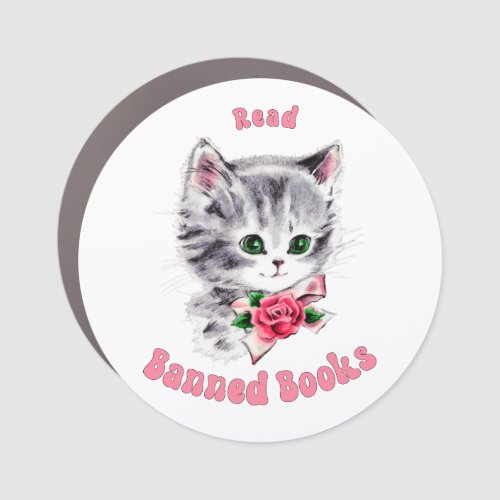 Cute Retro Cat _ Read Banned Books Car Magnet