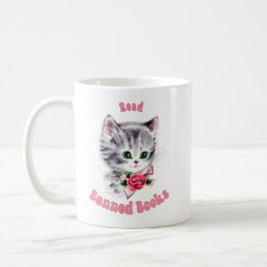 Cute Retro Cat - Read Banned Books Coffee Mug
