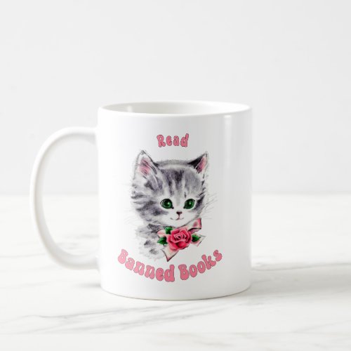 Cute Retro Cat _ Read Banned Books Coffee Mug