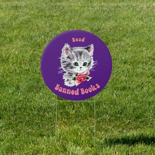 Cute Retro Cat - Read Banned Books Sign (Insitu)