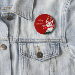 Cute retro cat red Christmas  Button